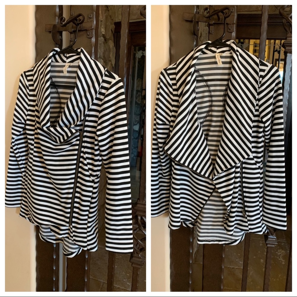 Black and white striped zip up shirt
